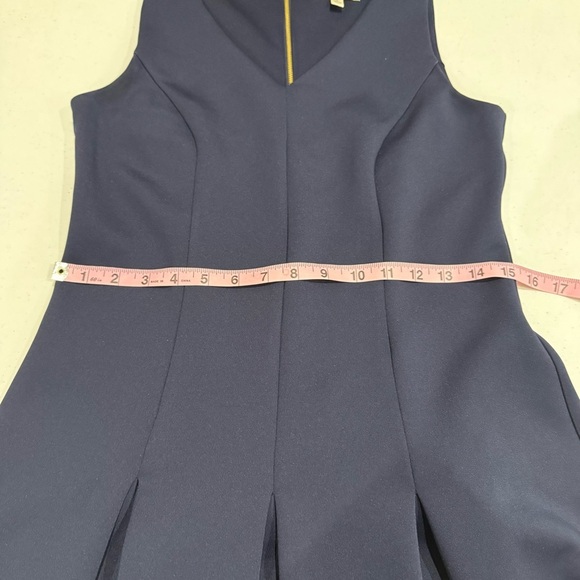 Spense V-neck Sleeveless Dress Laser Cut Pleated Party Wedding Navy Women’s Sz 8 - Picture 6 of 13
